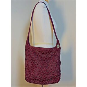 The Sak Crochet Shoulder Bag Burgundy Boho Knit Hobo Textured Purse